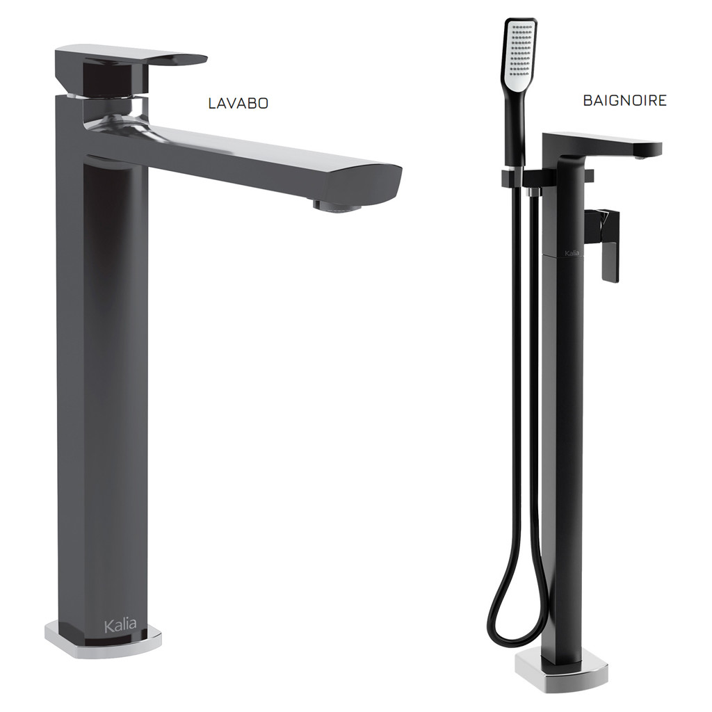 Grafik : Set of sink and freestanding bath faucets - Black and chrome
