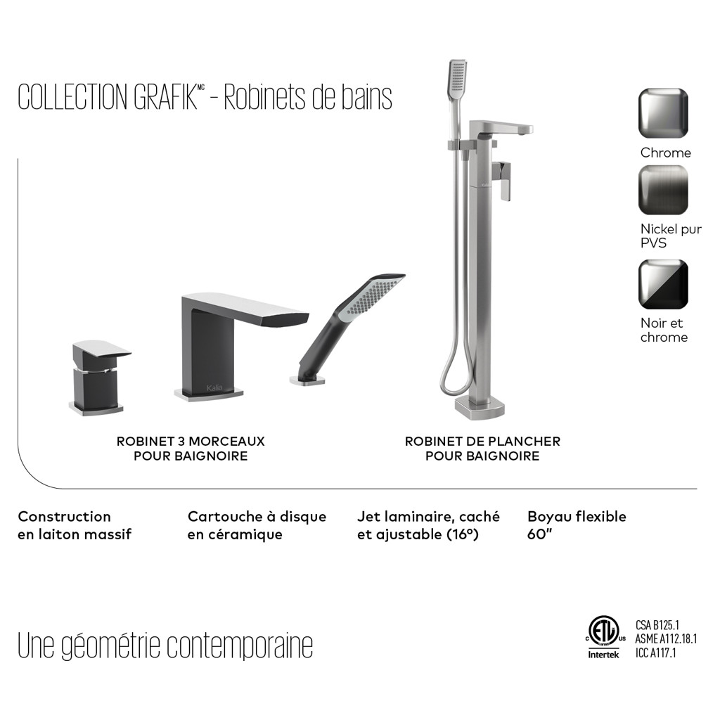 Grafik : Set of sink and freestanding bath faucets - Black and chrome