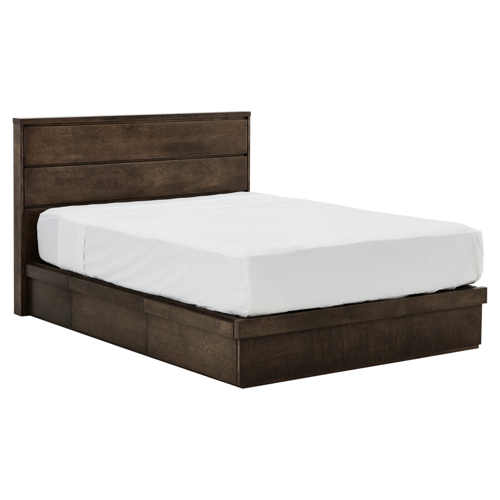 Brown Wood Storage Platform Bed and Headboard (Queen)