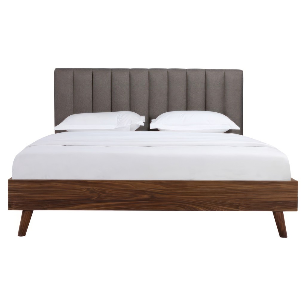 5891GY Collection Wood Bed with Upholstered Headboard (Queen