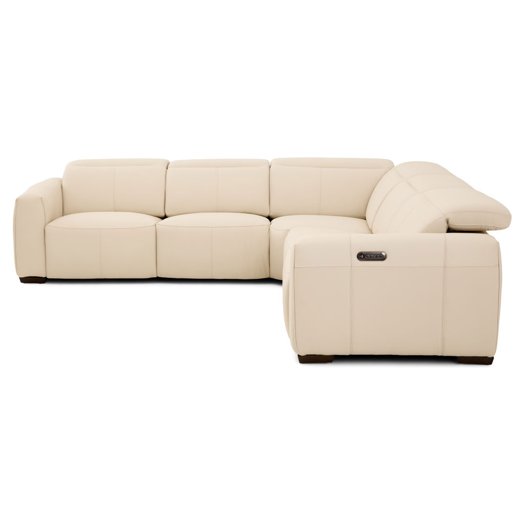 茶 LE st Power Recline Leather Sectional with Adjustable Headrests
