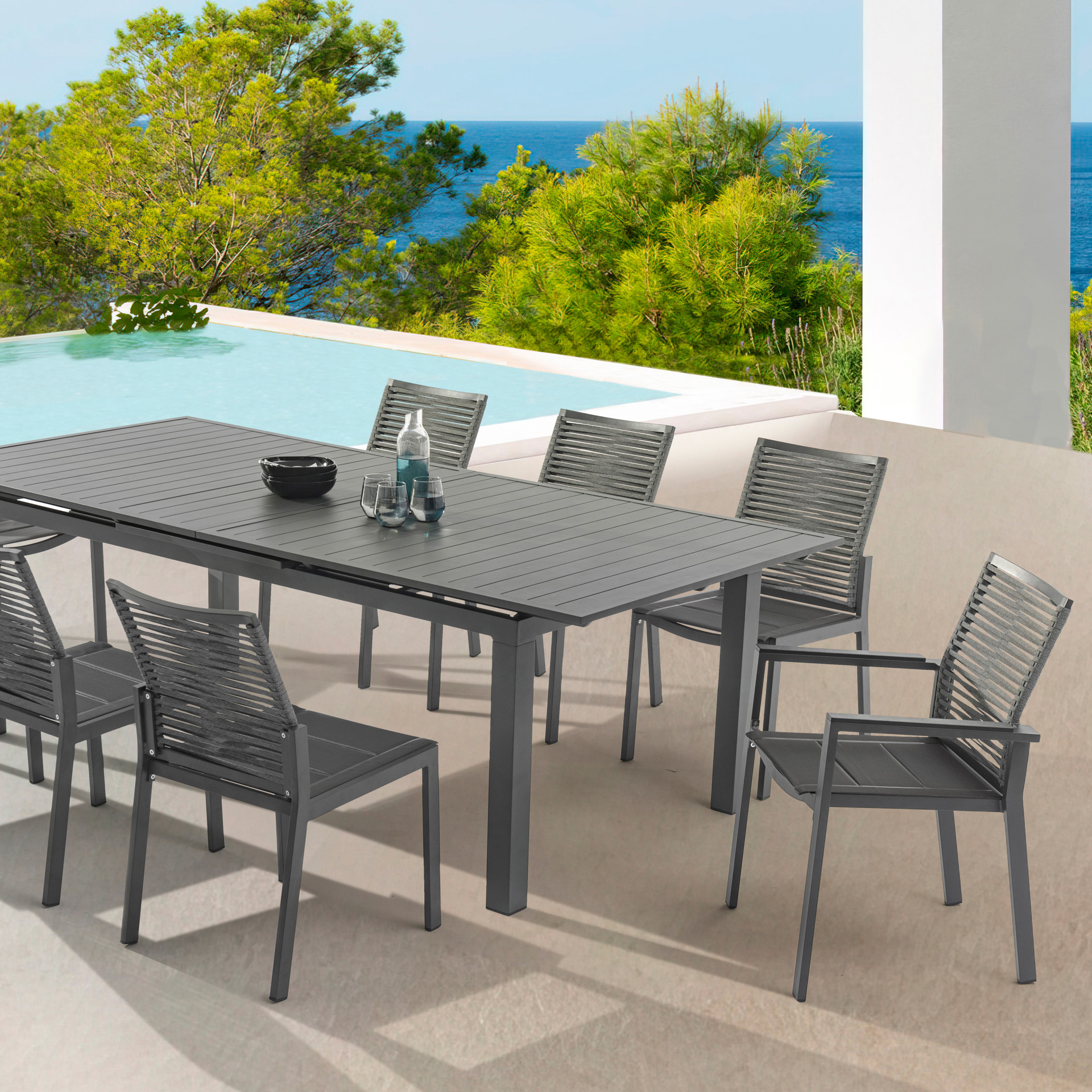 Outdoor Patio Dining Arm Chair Meridian Furniture 343GREY-AC | Tanguay