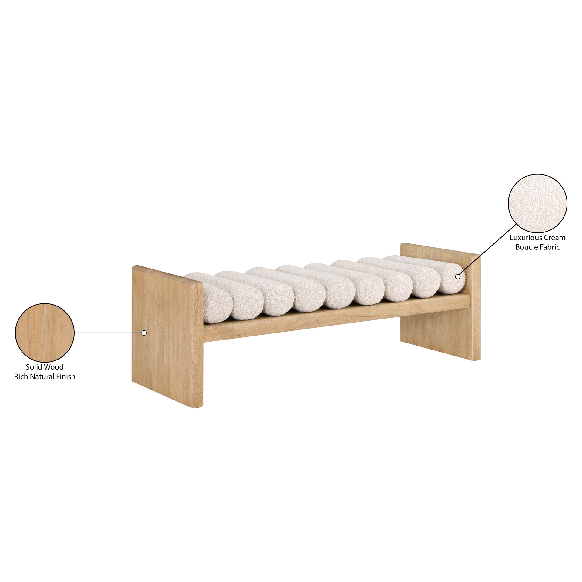 Waverly Boucle Fabric Bench Meridian Furniture 179CREAM