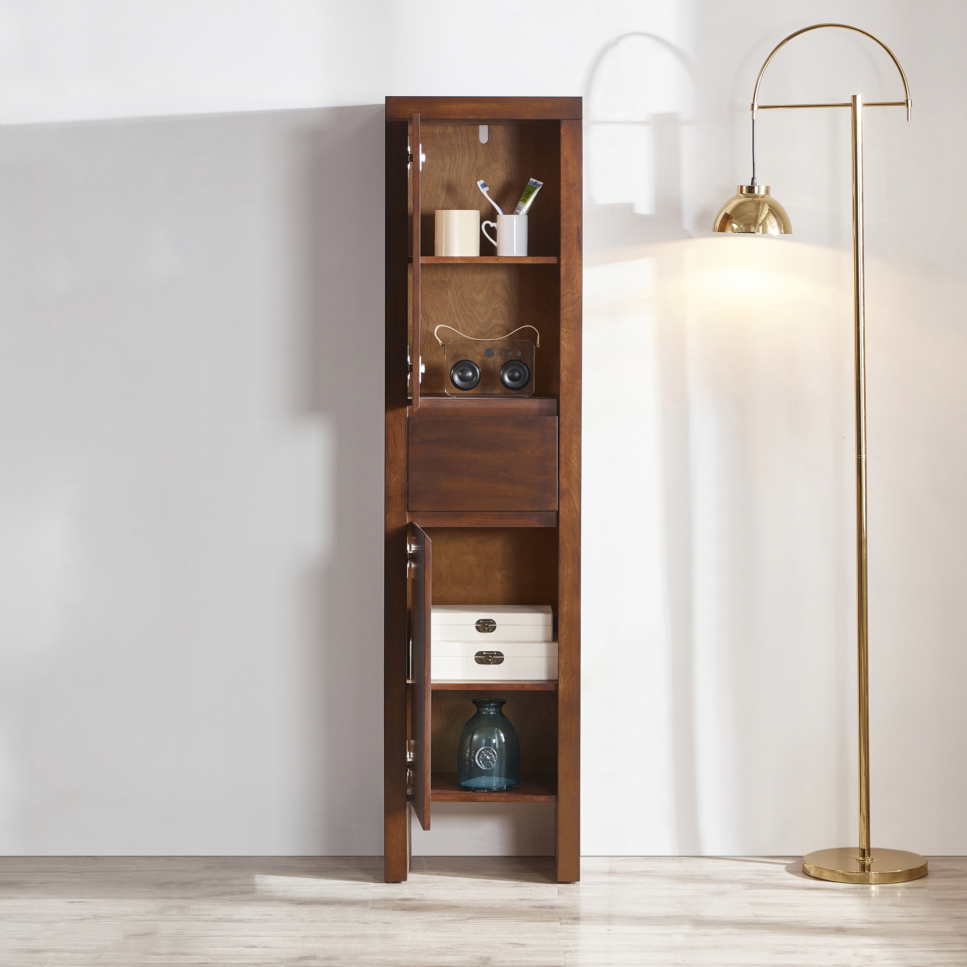 Armoire De Salle De Bain Autoportante Haute Avec Porte - Meuble De Rangement Fin Noir - Pour Salle De Bain, Cuisine, Entrée, Bureau