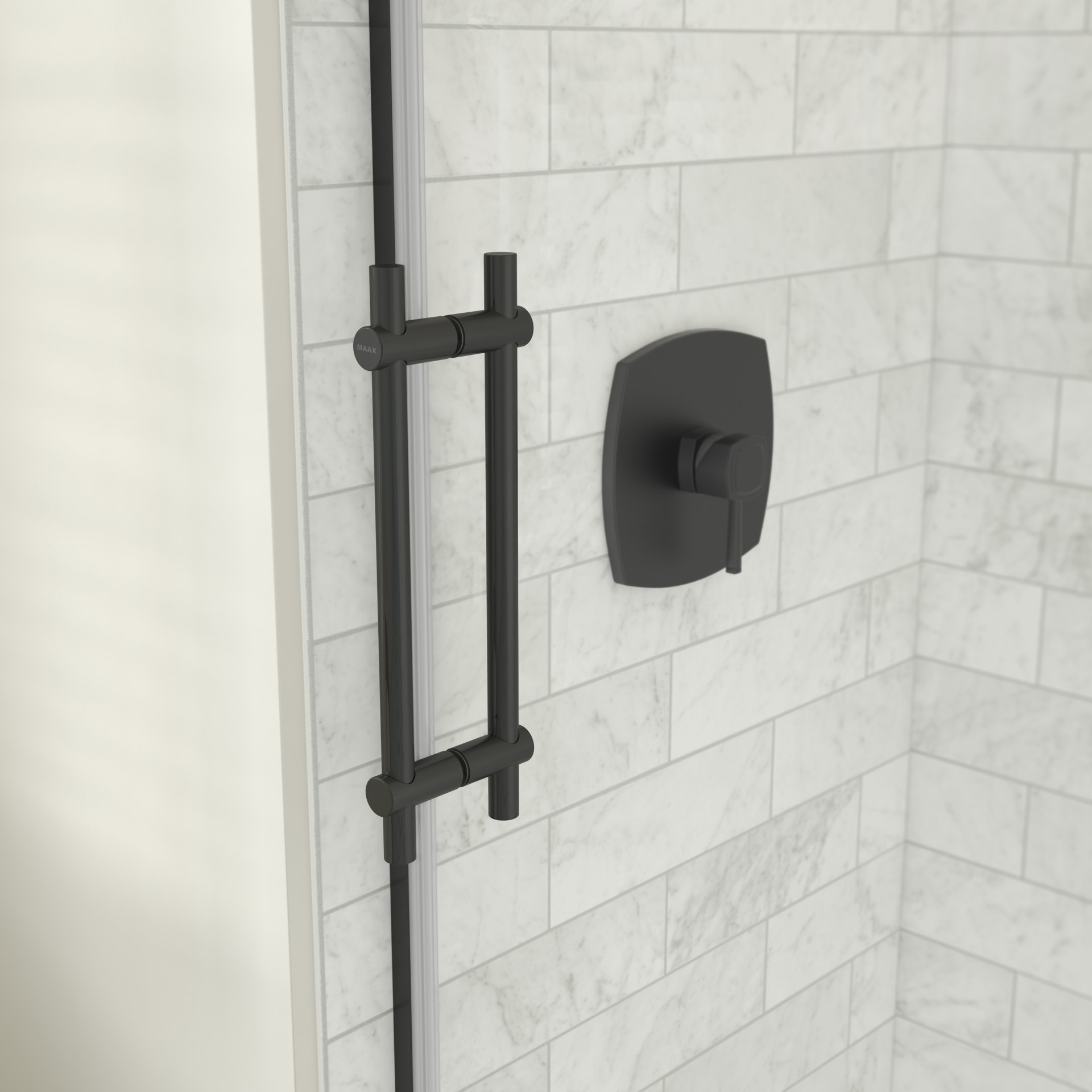 Utile Shower Set with Marble-Finish Panels with Right Drain Maax
