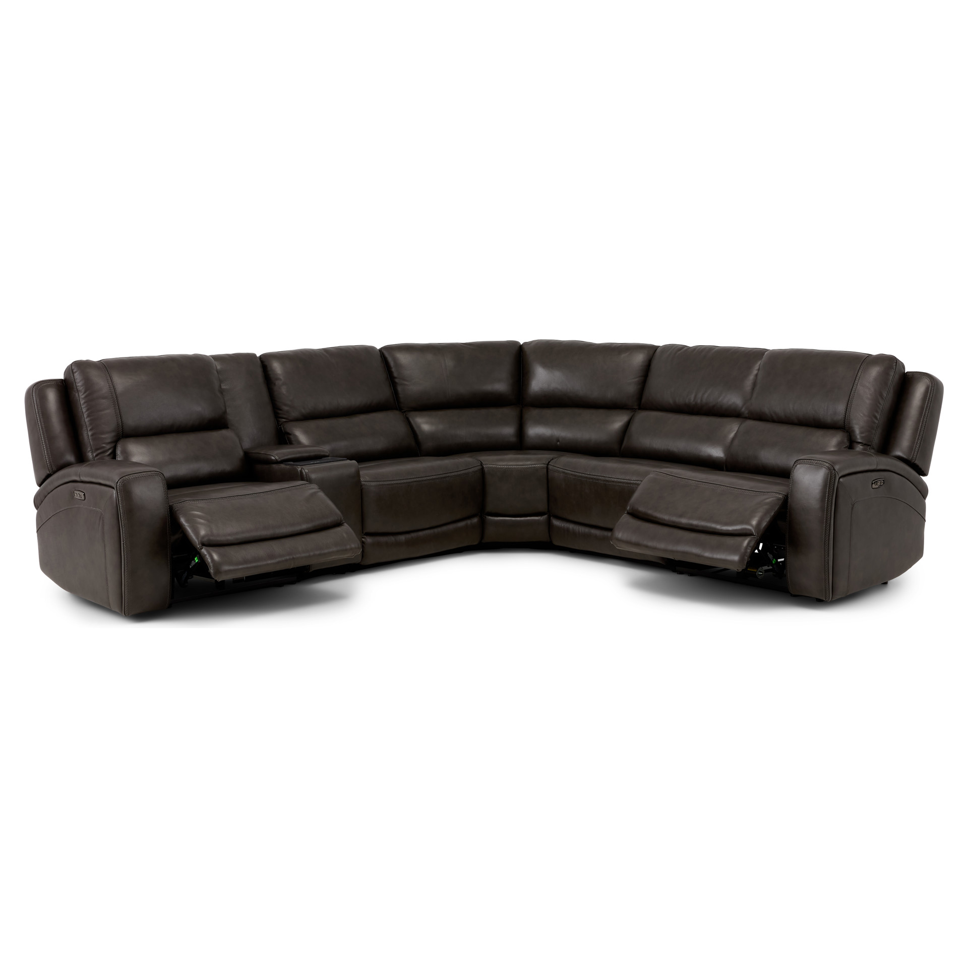 Sho★CCU Power Recline Leather Sectional with Integrated USB and Cup