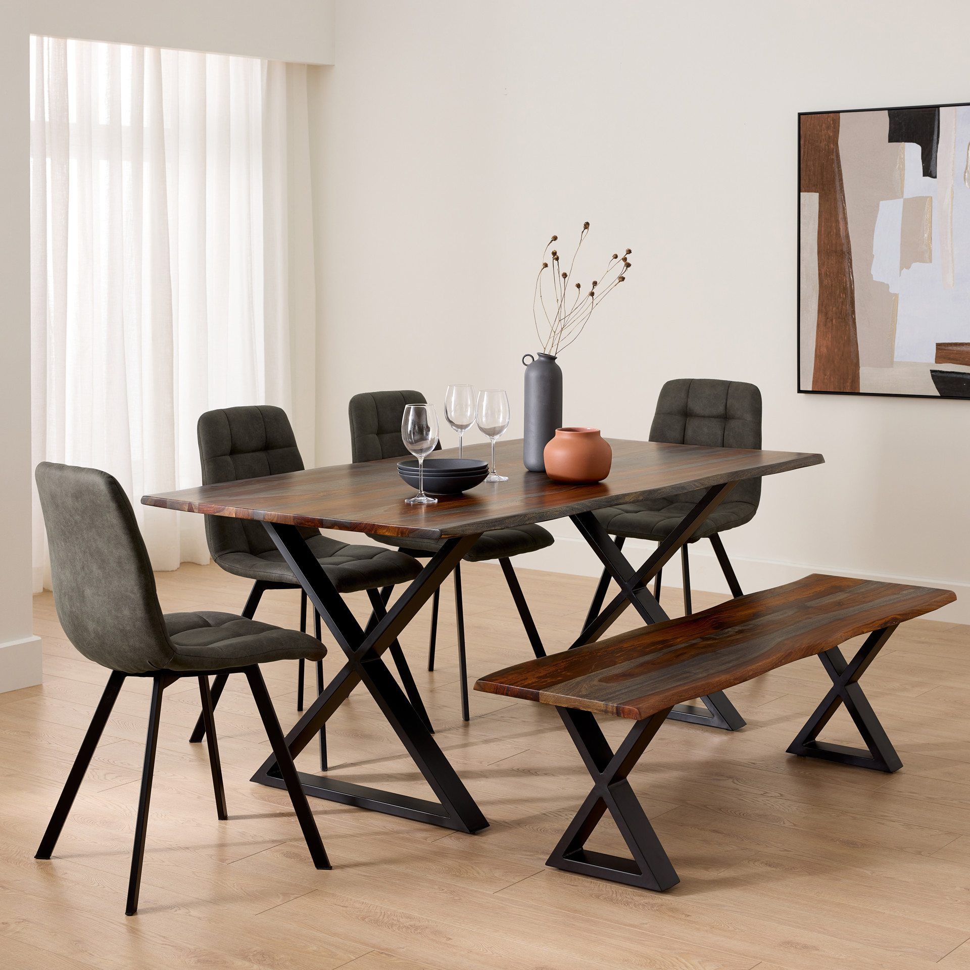 Banc De Salle à Manger Dolce 140 Cm – Style Industriel Moderne, Rembourré, Marron – Pour Cuisine, Entrée, Dressing