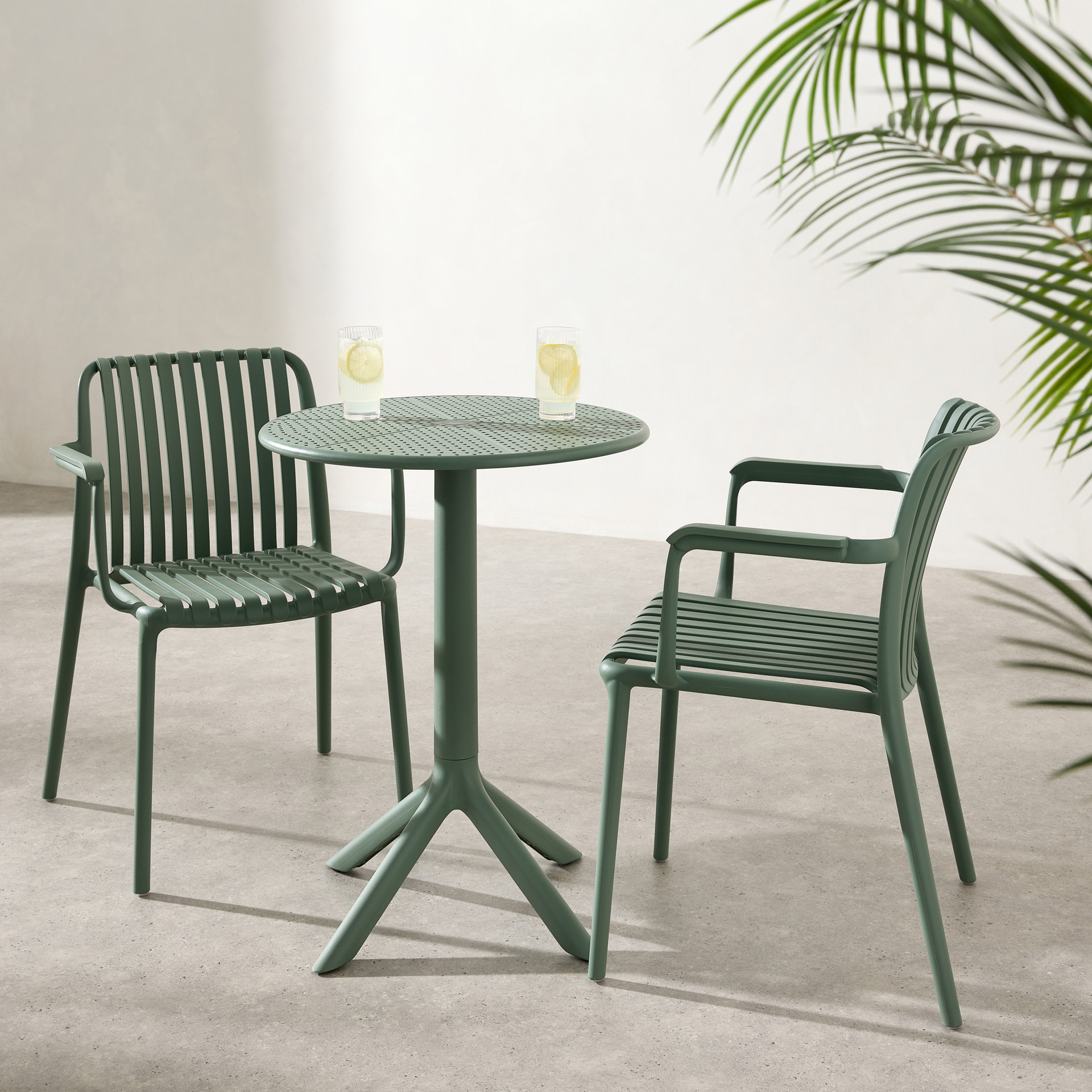 2 chairs and small table outdoor