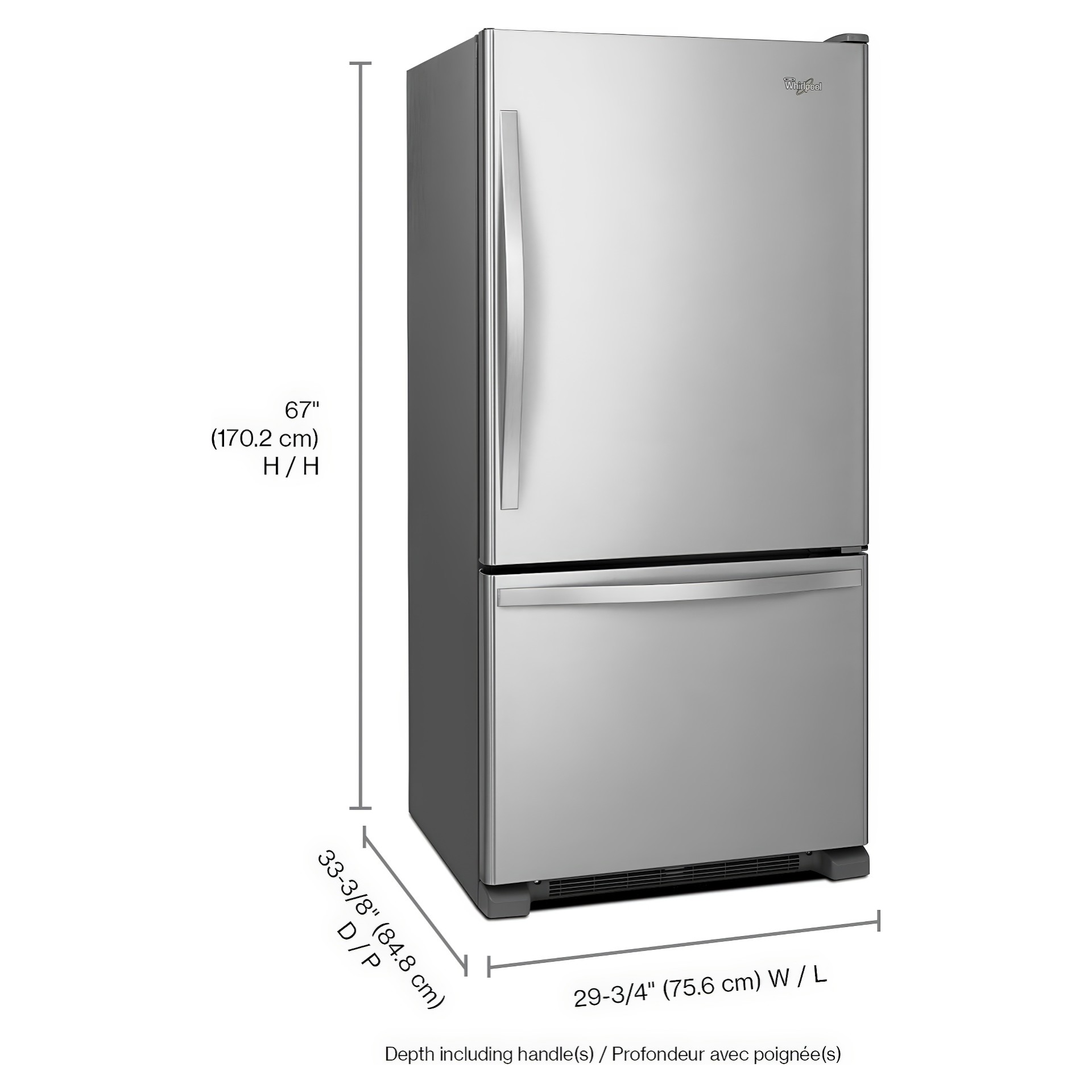18.7 cu. ft. Bottom Freezer Refrigerator Whirlpool WRB329RFBM Tanguay