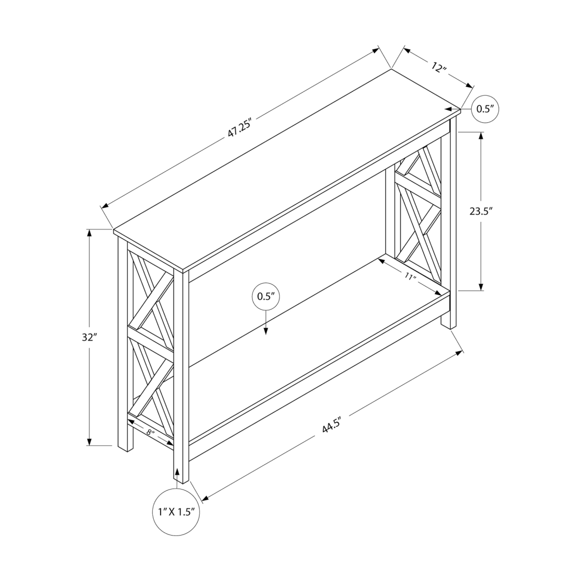 Monarch Specialties - Console d'Appoint Étroite Noire, Largeur