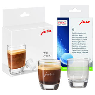 JURA Espresso Glasses, WiFi Connect, and Cleaning Tablet Set