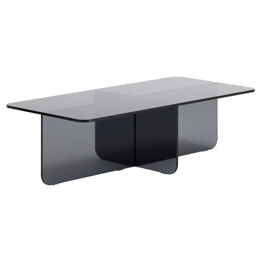 【あーき】X-base Smoked Glass Table Smoked Glass and Oak Base Dining Table | Rotsen Furniture