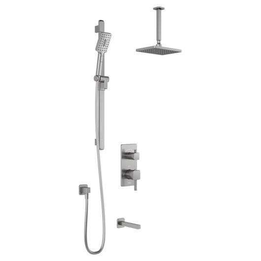 Système de douche thermostatique SquareOne avec valve de type T/P AQUATONIK™ avec sélecteur 3 voies, bec de bain et bras vertical - Nickel pur PVS Kalia