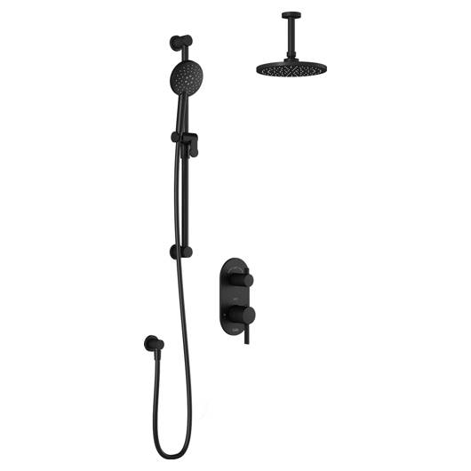 Système de douche thermostatique RoundOne avec valve de type T/P AQUATONIK™ avec sélecteur 2 voies et bras vertical - Noir mat Kalia