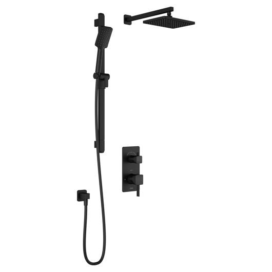 Système de douche thermostatique SquareOne avec valve de type T/P AQUATONIK™ avec sélecteur 2 voies et bras mural - Noir mat Kalia